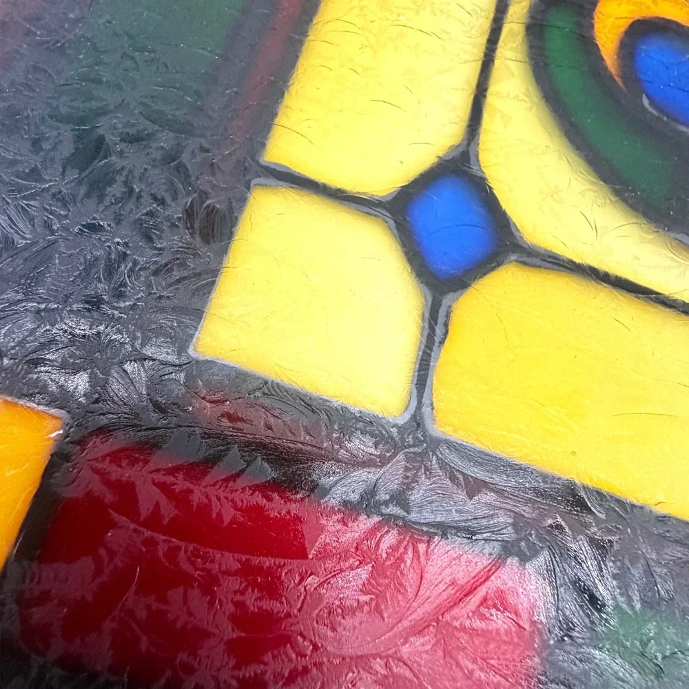 Vintage Stained Glass Window Panel Suncatcher Floral Leaded Metal Frame 18x12